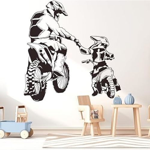 Motocross Wall Decals Peel and Stick, Dad Son Vinly Removable Wall Stickers & Murals, DIY Wall Art Decor for Children’s Baby Boys Girls Bedroom Nursery Classroom Playroom