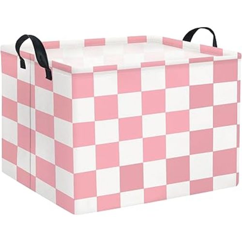 HIYAGON Rectangular Baby Girl Basket Fabric Storage Basket Storage Bin Organizer Box Room Decor(Pink Checkered)
