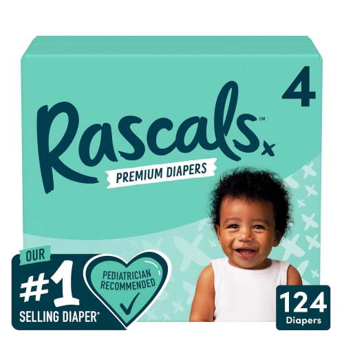 Rascals Premium Absorbent Baby Diapers, Size 4, Carton, 124 Count - Walmart.ca