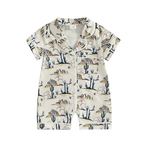 Newborn Summer Pajamas Baby Boy Girl Button Down Romper Cute Infant Sleepwear One-Piece Pjs
