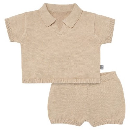 Modern Moments™ by Gerber Baby Boys' 2-Piece Johnny Collar Sweater Knit Set, Light Tan, 3-6 Months