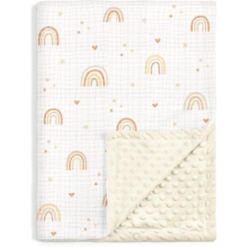 Rainbow Baby Blankets for Girls, Soft Nursery Minky Blankets with Muslin and Dotted Fleece Back 30x40 inches, Receiving Bed Quilt for Newborn, Infants, Toddlers