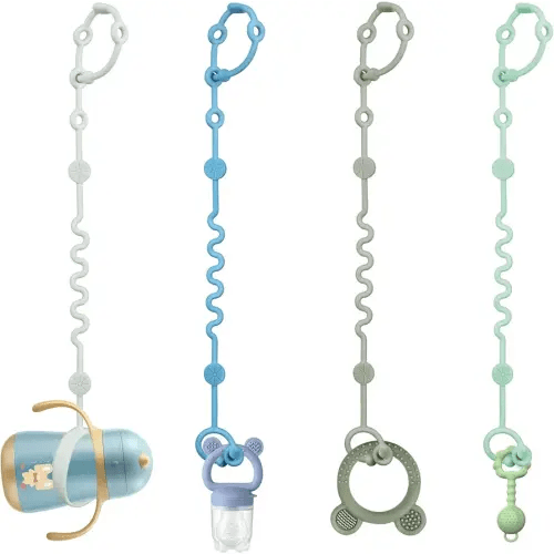LittleHugs Toy Straps for Baby, Adjustable Toy Holder for Stroller Accessories, Silicone Tether Pacifier Clip, No Throw Travel Essential Leash for High Chair, Car Seat (boy-4 Pack)