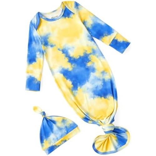 PATPAT Baby Sleeper Gown with Hat for Newborn, Knotted Baby Gown with Fold-Over Mittens for Infant Girl Boy Home Coming Gift