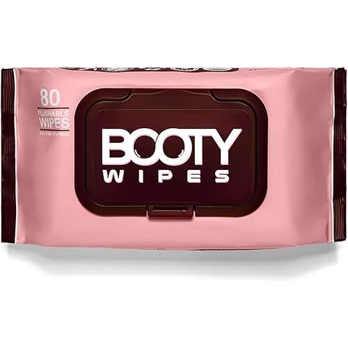 BOOTY WIPES Flushable Wipes for Women - 80-Count Wet Wipes for Adults - pH-Balanced Feminine Wet Tissue with Vitamin E and Aloe - Gentle Feminine Hygiene Body Cleansing Cloth - No Fragrance Large