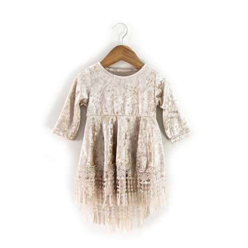 Indi Boho Velvet Dress in Beige