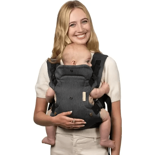 Infantino Flip Luxe 4-in-1 Convertible Baby Carrier, Ergonomic Infant to Toddler Carrier, Updated Lumbar Support, Premium Herringbone Fabric, Elevated Accents, Hands-Free Comfort, 7–35 lbs, Onyx