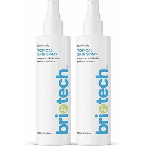 BRIOTECH Topical Skin Spray, Hypochlorous Acid Spray for Sensitive Skin, HOCl Facial Mist, Full Body Support Against Irritation, Calm Redness, Soothe Foot & Scalp, 4 oz (2 Pack)
