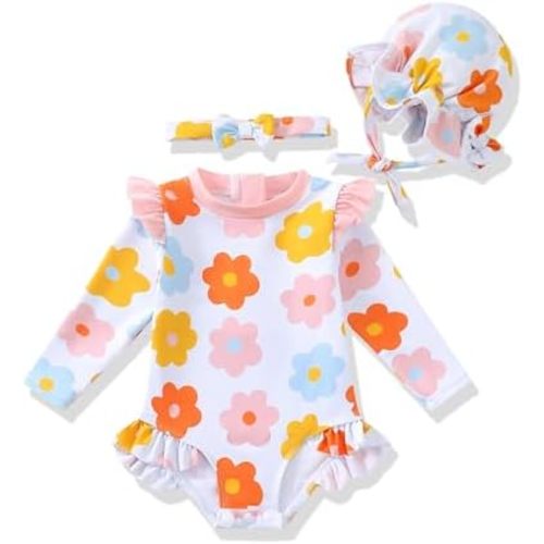 Infant Baby Swimsuit Girls Toddler Long Sleeve Bathing Suit 3M-3T