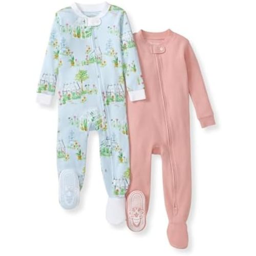 Burt's Bees Baby Girls Organic Cotton, Snug Fit Footed Sleeper Pajamas