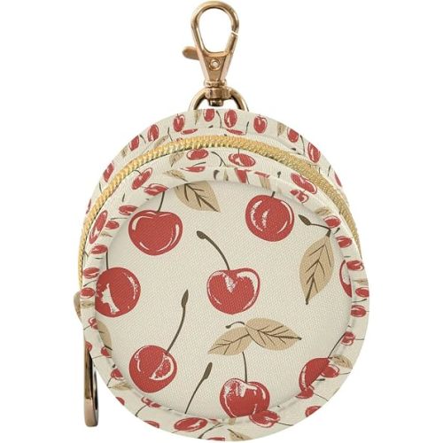Beige Cream Cherry Fruit Pacifier Holder Case with Clip Baby Pacifier Holder Oxford Cloth Pacifier Case for Diaper Bag Portable Holds 2 Pacifiers