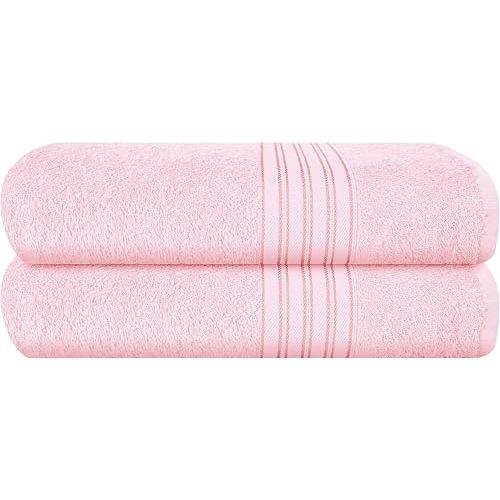 BOUTIQUO 100% Cotton 2 Pack Bath Towel Set 28x55 inches, Eco-Friendly Large Bath Towels, Compact Quickdry Lightweight Soft & Highly Absorbent Bath Towel, Ideal for Everyday Gym Travel Camp Pool - Pink