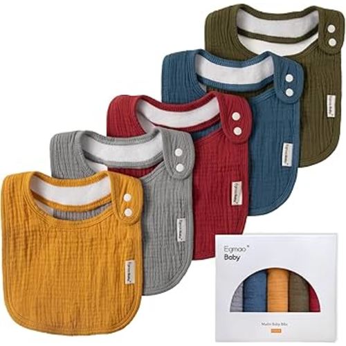 Muslin Bibs for Baby Boys Girls,Organic Muslin Baby Bib for Drooling and Teething,Soft Bandana Drool Bibs 5 Pack