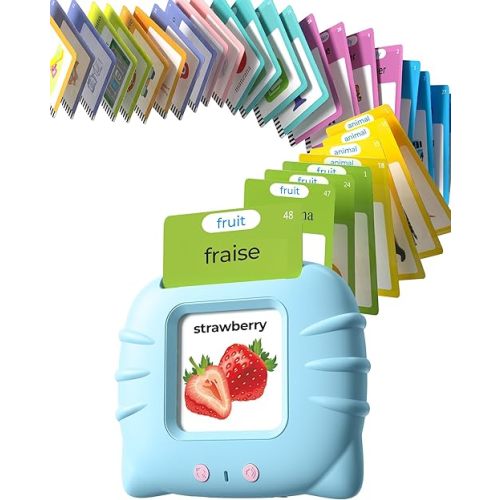 Bilingual French and English Talking Flash Cards for 1-3, Airbition Pocket Speech Therapy Tools with 224 Words, Montessori Language Learning and Autism Aids, Children's Sensory Learning Kits