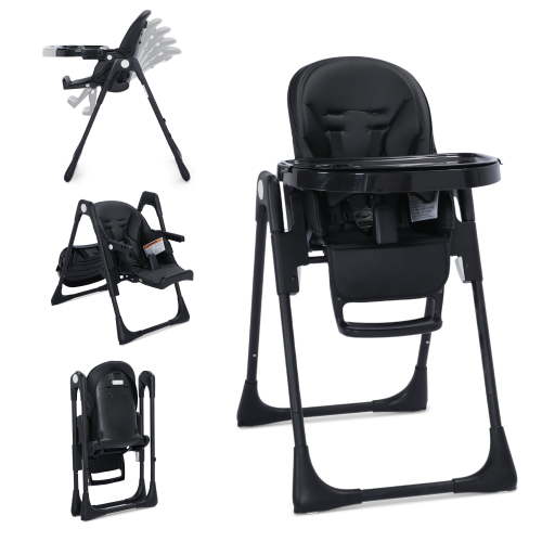 LINLUX Foldable Infant High Chair with Removable Double Trays, Portable Eating Chair, Black