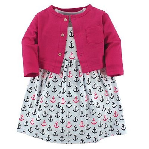 Luvable Friends Baby And Toddler Girl Dress And Cardigan 2pc Set, Anchors