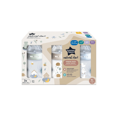 3 Pack Tommee Tippee Natural Start Decorated Baby Bottles - Multi - One Size