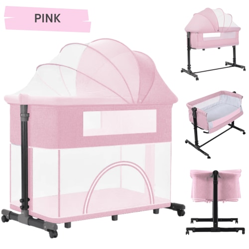 4-in-1 Baby Convertible Crib, Bassinet, Sleeper & Playard (Pink)