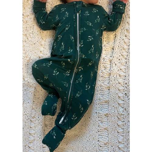 Bamboo Baby Onesie | Botanical Leaves Zippered – Luli & Sage – Bamboo Pajamas for Moms & Littles