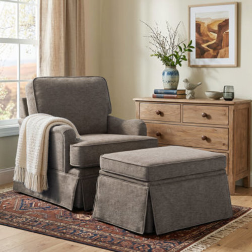 Lark Manor™ Upholstered Skirted Swivel Accent Arm Chair With Storage Ottoman | Wayfair