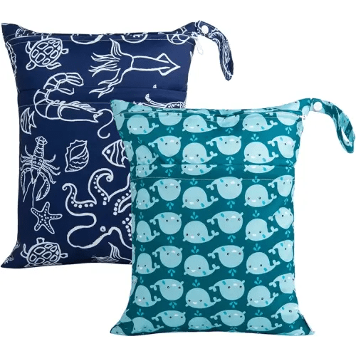 ALVABABY Wet Dry Bags with Two Zippered Pockets 2pcs Travel Beach Pool Daycare Soiled Baby Reusable Waterproof Yoga Gym Bag for Cloth Diaper Swimsuits Wet Clothes Setting Gifts LX-SW18-21-CA