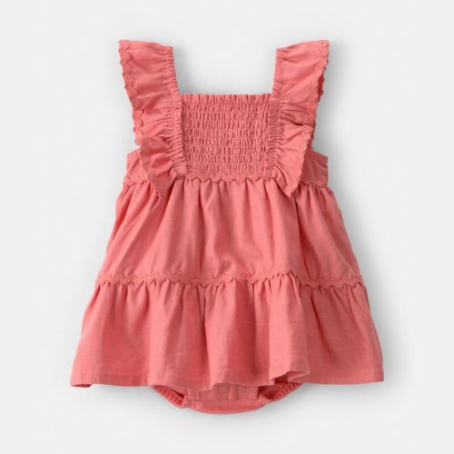 Baby Girl Ruffle Sleeveless Bodysuit Dress - Orange | Carter’s Oshkosh Canada