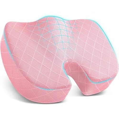 TushGuard Office/Car Seat Cushion, Non-Slip Sciatica & Back Coccyx Tailbone Pain Relief Chair Pad, Memory Foam Butt Pillow for Computer Desk, Wheelchair, Driving (Pink)