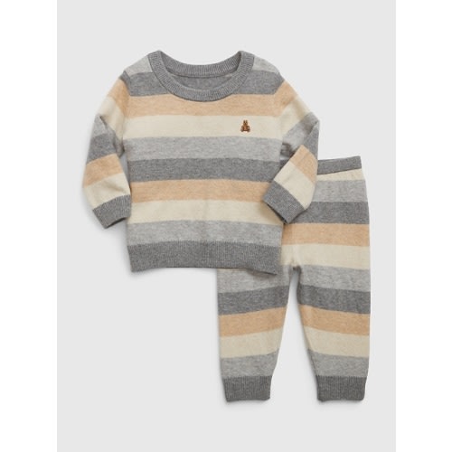 Baby CashSoft Stripe Outfit Set in neutral happy stripe, size: 6-12 M
