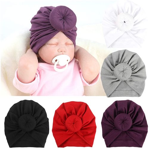 DRESHOW BQUBO 5 Pieces Baby Turban Hats Turban Bun Knot Baby Infant Beanie Baby Girl Soft Cute Toddler Cap