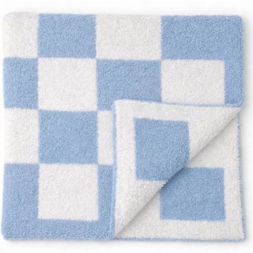 L+L USA Checkered Baby Blanket 28"x40" - DreamSoft Knit Throw for Crib, Stroller or Car Seat - Soft Blanket/Newborn Nursery Gift Essential for Toddler, Infant, Kids, Boys & Girls (Steel Blue/White)