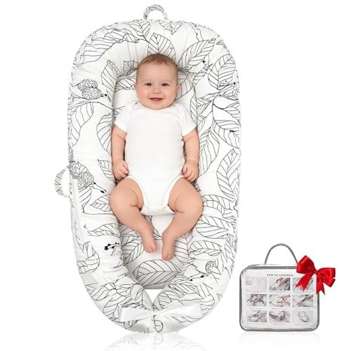 Baby Lounger | Organic Cotton Infant Lounger | Reversible, Adjustable & Portable Floor Lounger | Soft, Breathable, Washable Cover