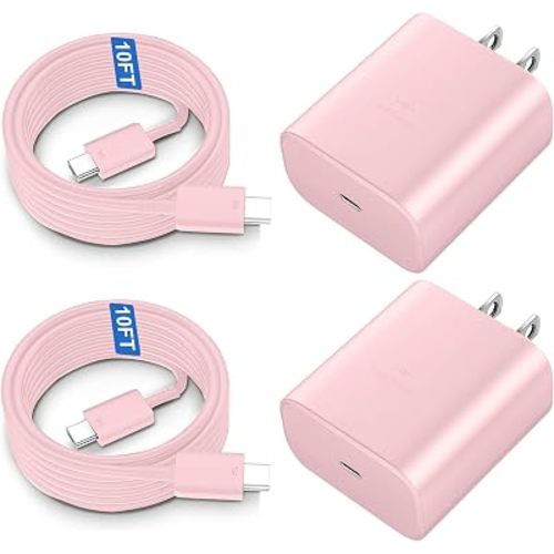 USB-C Super Fast Charger 45Watt Type C Android Phone Charging Block with 10FT Cable for Samsung Galaxy S26 S25 S24 S23 Ultra/S26 S25 S24 S23 S22 S21 S20/Note 10/20-Pink