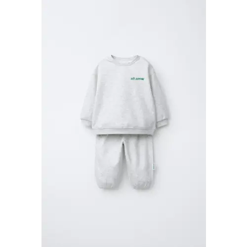 SWEATSHIRT AND PANTS SET WITH TEXT - Gray marl | ZARA United States