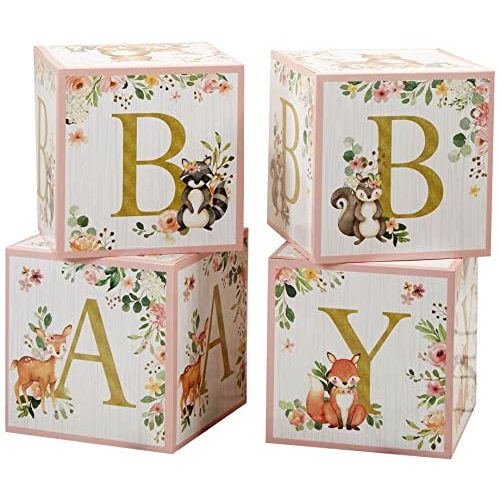 Kate Aspen Pink Woodland Baby Boxes with Letters for Baby Shower Decorations Photo Prop & Nursery Décor (Set of 4 Spells Baby)