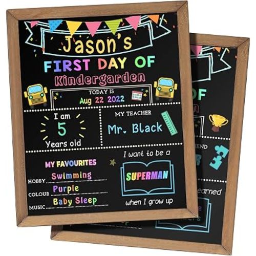 First & Last Day of School Chalk Board,10.5 x 14‘’ Double Sided Back to School Sign, Reusable Wooden 1st Day School Chalkboard of Preschool/Kindergarten/First Grade Photo Props for Kids