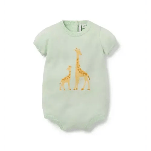 Baby Pale Blue Baby Giraffe Knit Romper by Janie and Jack