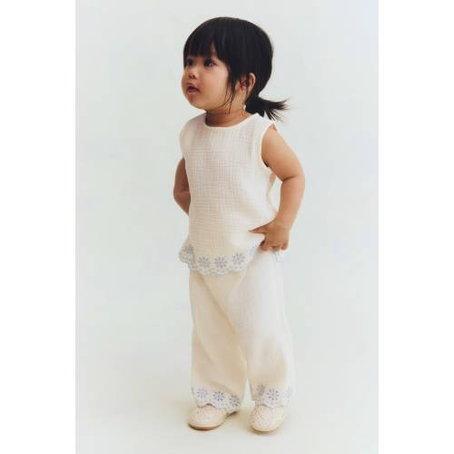 2-PIECE EMBROIDERED-DETAIL COTTON SET