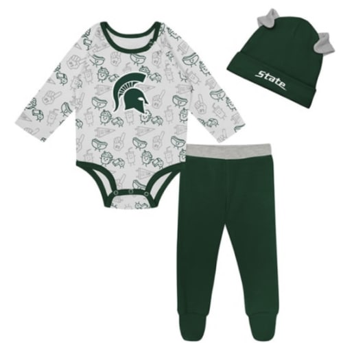 Michigan State Spartans Infant Little Champ LS and Hat Top and Bottom Set