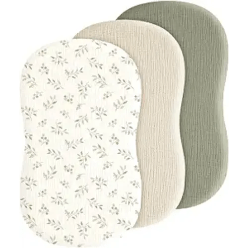 Baby Muslin Bassinet Sheets 3 Pack for Boys & Girls, Soft Breathable Cotton Bassinet Mattress Cover, Universal Fit for Hourglass, Oval, and Rectangle Mattress (Spring Meadow)