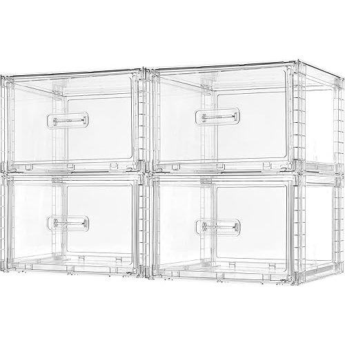 Vtopmart 4 Pack 18QT Clear Stackable Storage Drawers,Easily Assemble Closet Organizers,Plastic Storage Bins for Bathroom,Cabinet,Kitchen Pantry,Under Sink Organization(Medium)