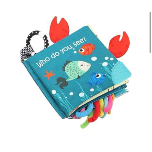 Fish Baby Books Toys, Touch Feel Cloth Crinkle Books for Babies,Baby Infant Toys 0-6, 6-12, 12-18 Months,Early Learning Education Toys,Shower Baby Gifts for Boys Girls,Teething,Mirror,Shark Ocean Book