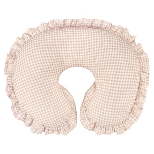DILIMI Cotton Nursing Pillow Cover, Removable Ruffled Pillowcase for Breastfeeding Pillows, Ultra Soft Comfortable Slipcover for Baby Girl and Boy, Brown Gingham