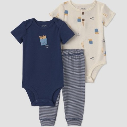 Carter's Just One You® Baby Boys' 3pc French Fry Printed Bodysuit and Pants Set - Navy 6M
