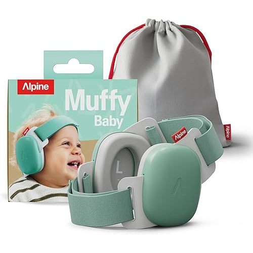 Alpine Muffy Baby Comfort - Protects Hearing for Babies and Toddlers - CE & ANSI Certified - Unique Headband for Safe fit & Comfort - Multi-adjustable for Ages 3-48 Months, 24dB Sound Reduction, Green