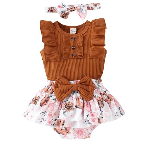 GDTOGRT Baby Girl Clothes Newborn Infant Summer Outfits Ruffle Romper and Shorts with Headband Sets for 0-3-6-9-12-18 Months