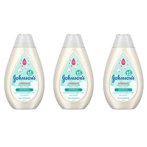 Johnson's CottonTouch Newborn Baby Wash & Shampoo with No More Tears, Sulfate-, Paraben- Free for Sensitive Skin, Made with Real Cotton, Gently Washes Away Dirt & Germs, 13.6 fl. oz, Pack of 3