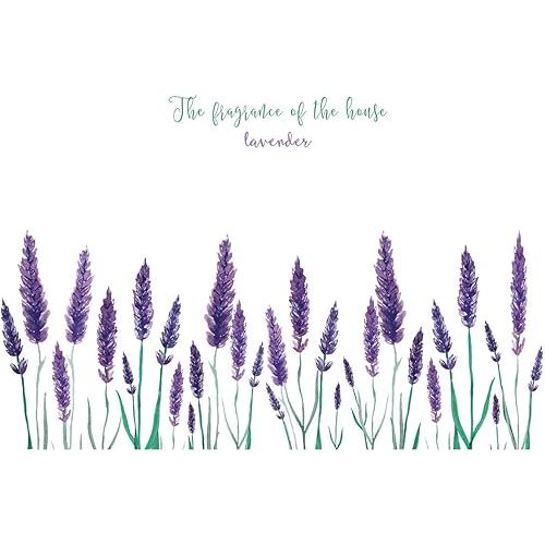 Amaonm Removable Creative Purple Lavender Wall Decal DIY Flower Fresh Grass with Lettering Wall Stickers Peel and Stick Art Decor for Kids Girls Bedroom Living Room Bathroom Nursery (Lavender)