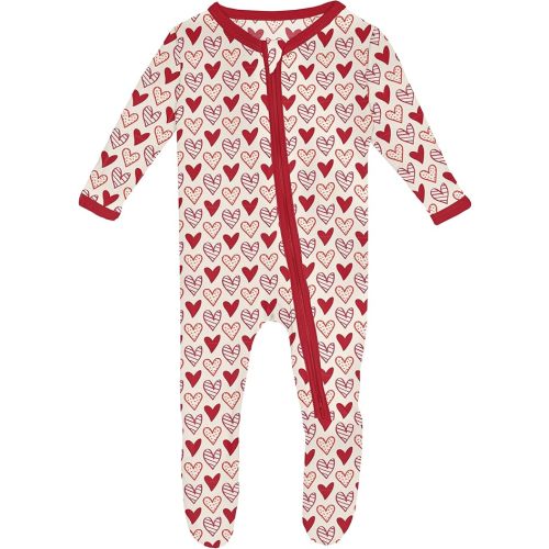 KicKee Full of Hearts Footie with Zipper, One Piece Boy or Girl Baby Clothes