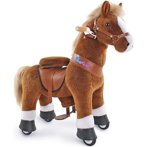 PonyCycle Ride on Horse Unicom Ride for Toddlers 3-4 Ride on Pony for Kids Plush Horse Ride on Animal Walking Rideable Rocking Horse Riding Horse Gifts for Children on Birthdays Size 3 Brown Ux324