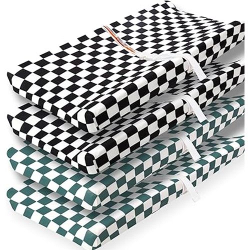 4 Pack Checkered Plaid Crib Sheets Neutral Breathable Buffalo Check Fitted Baby Sheets Nursery Sheets for Baby Boys or Girls (Changing Pad)